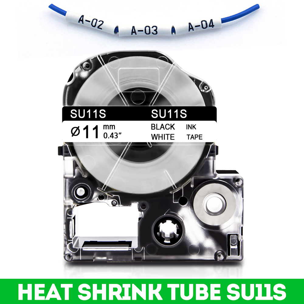 Compatible Epson Heat Shrink Tube Tapes SU5S SU5Y LA-4WBA5 LA-4YBA5 for Epson Kingjim LabelWork LW-300 LW-400 LW-500 Labeller: 11mm White