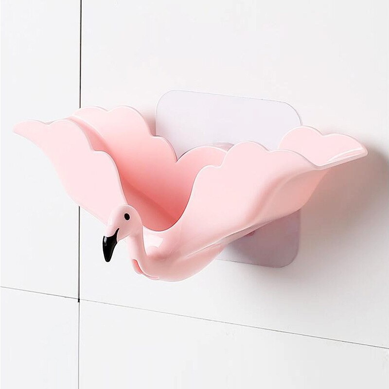 Flamingo Soap Box Drain Soap Holder Household Bathroom Wall Mounted Soap Dish Tray Kitchen Sponge Hanger Storage Racks