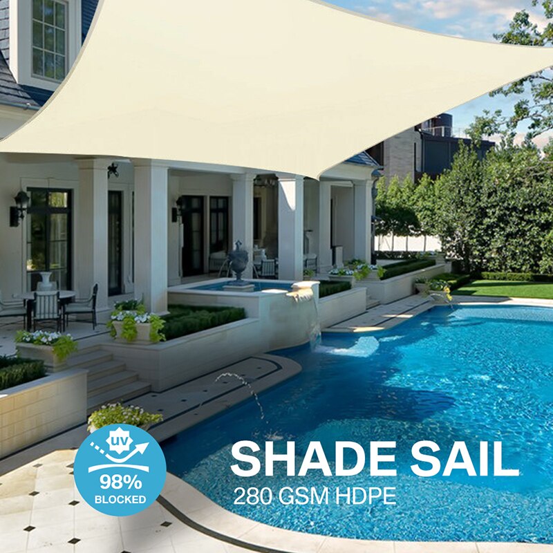 280GSM Waterproof Polyester Shade Sail Rectangle Triangle Awning Outdoor Waterproof Tents Garden Terrace Swimming Shade: Beige 3x2m