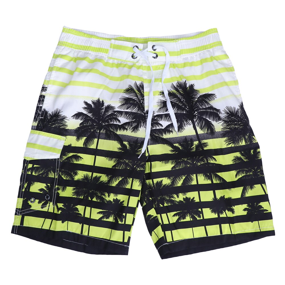 Men Fast Dry Beach Shorts Palm Tree Casual Surfing Swimming Trunks with Pockets - Size (Yellow): Yellow / 5XL