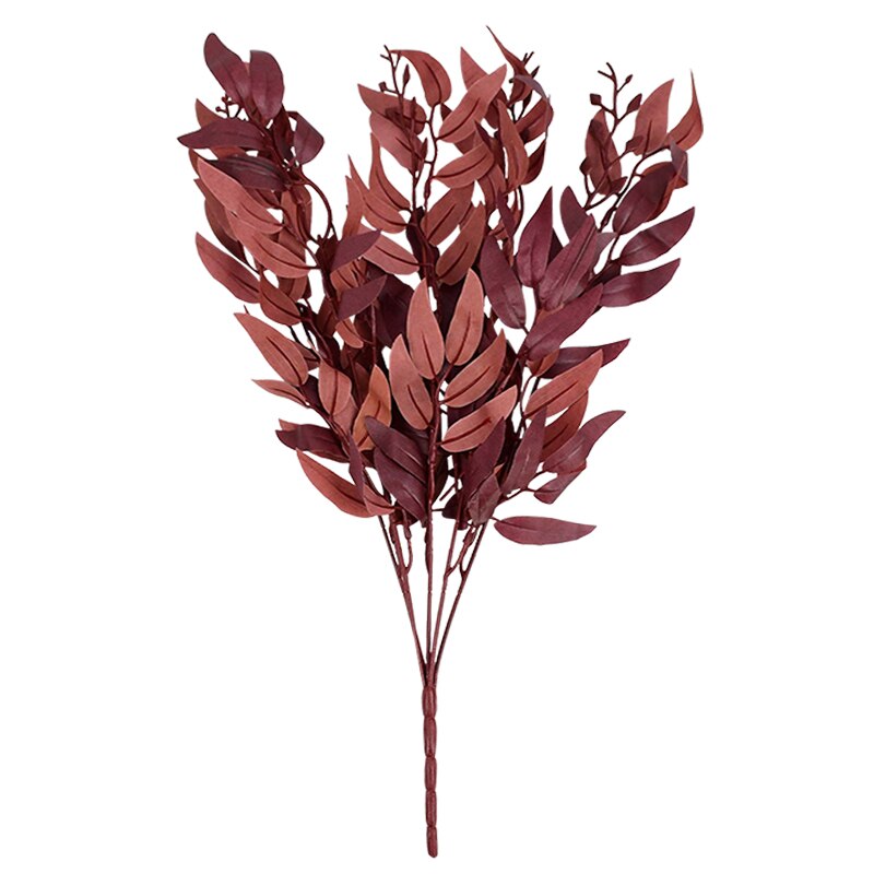 Ramo de hojas de sauce Artificial de seda, 52cm, hojas verdes, flores, decoración para sala de estar, arreglo, suministros de boda: B03 wine red