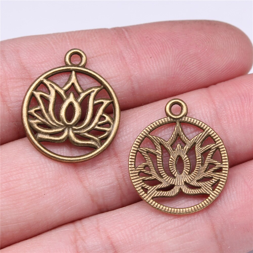 20 piezas cabeza de flor de loto meditación colgantes de Yoga para fabricación de joyería DIY artesanía hecha a mano: Pistola negra plateada