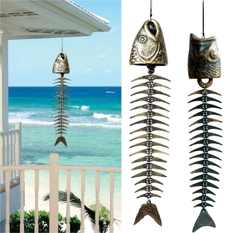 Fishbones Wind Chimes Classic Retro Fish Bone Wind Chimes Ornaments Metal Wind Chimes Garden Living Room Balcony Decor PW