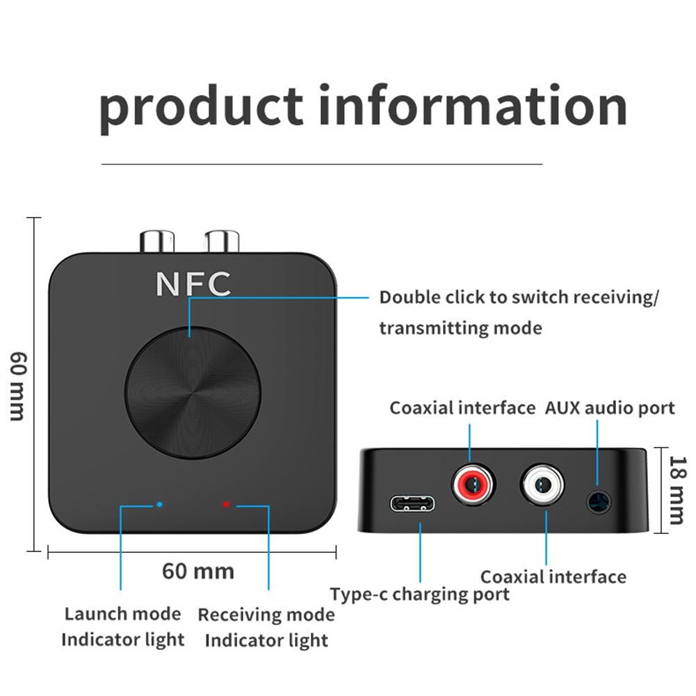 NFC Bluetooth5.0 Wireless Audio Transmitter Receiver Tf Card Car RCA Aux Adapter HD Hi-Fi sound 2 In 1 Adapter for TV PC Car