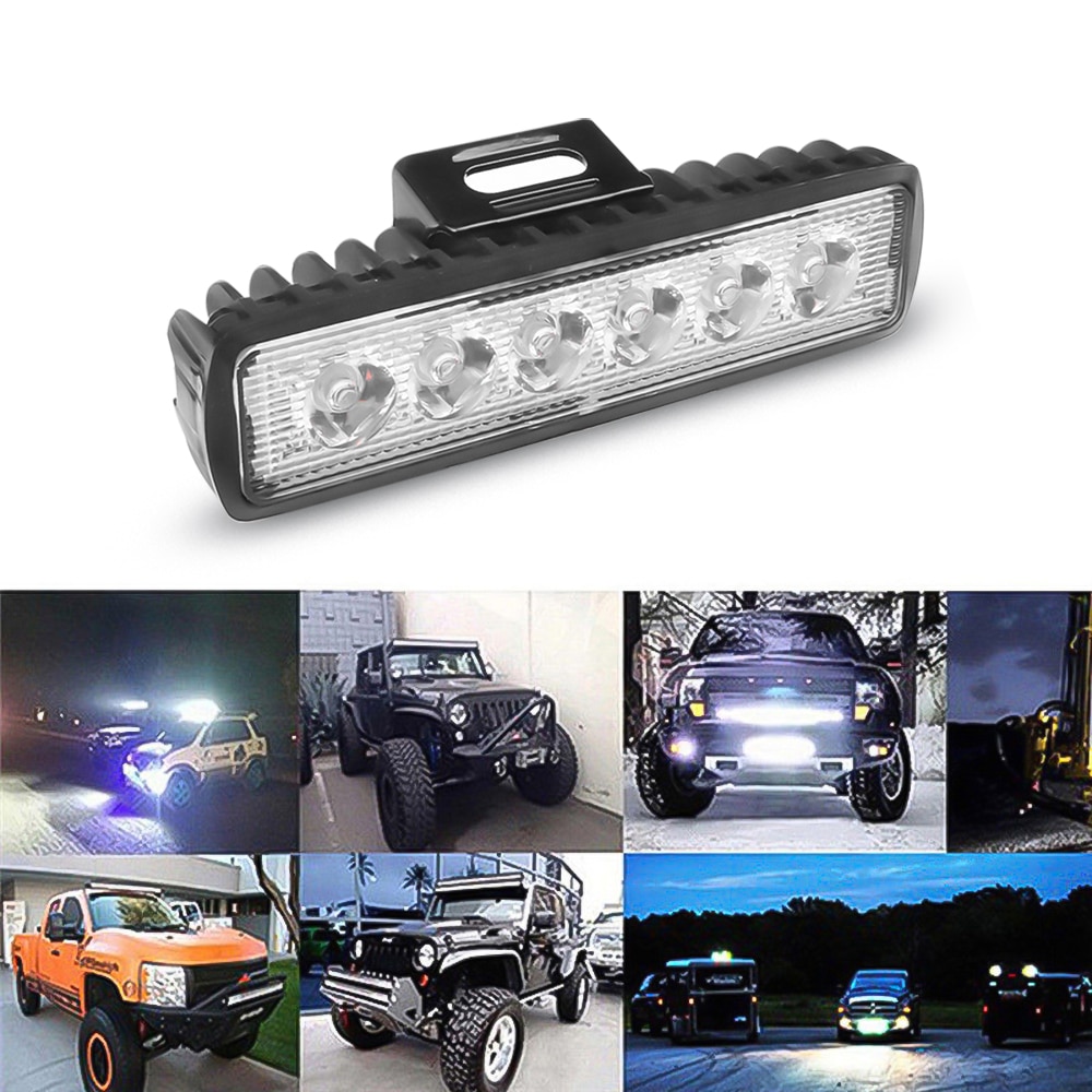 Single row led light bar 12v 18w work light atv offroad led bar lights for trucks traktor auto pære spot metal beslag