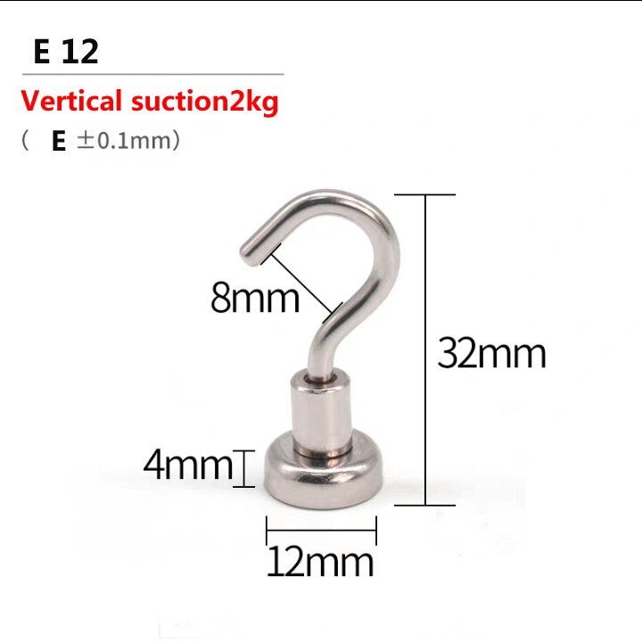 Imán de neodimio para nevera, gancho Vertical de 2-5,5 KG, Base de Material magnético multifunción, 5 uds.: 5pcs E12
