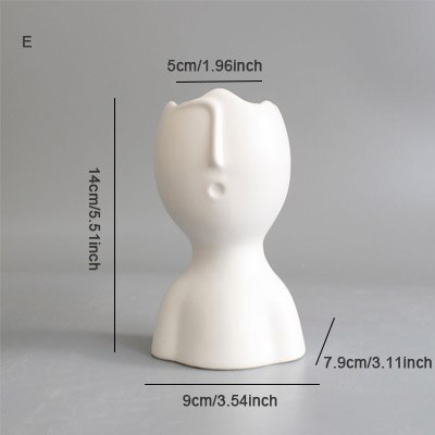 Nordic ins minimalistisk keramisk mini abstrakt vase svart og hvit ansiktsutstilling dekorasjon statue hode type vase: E