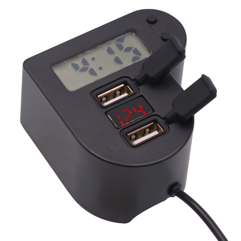 Waterdichte DC12V-24V Motorcycle Dual Usb Charger Met Tijd Klok Led Voltmeter Op/Uit Schakelaar Power Adapter Voor Telefoon Gps tablet