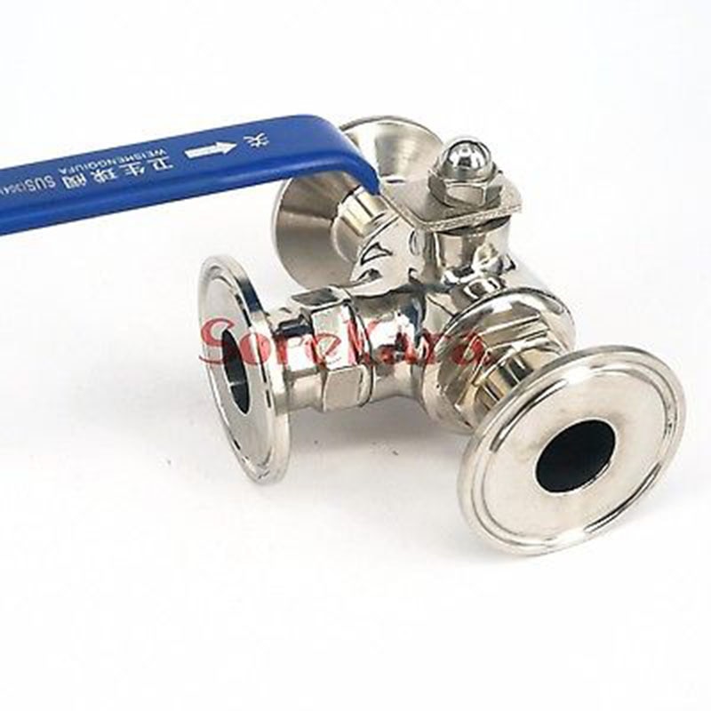 T-port 3/4" 19mm 304 Stainless Steel Sanitary 3 Way Ball Valve 1.5" Tri Clamp 50.5mm Ferrule O/D For Homebrew Diary Product