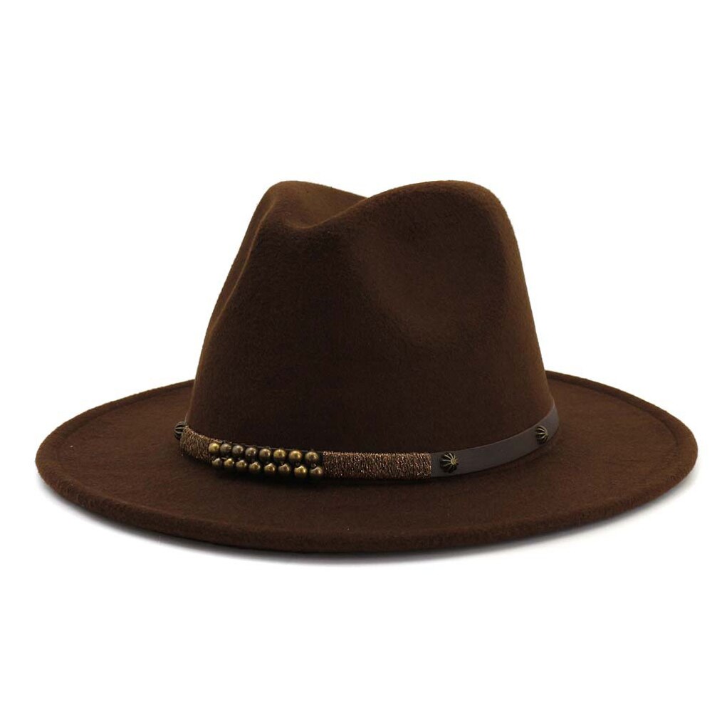 Men Women Fedora Hat With Belt Wide Brim Hat Ladies Winter Hat Pop Jazz Hat: Dark Coffee