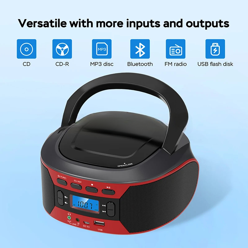 Portable CD Machine Bluetooth Speaker FM Radio MP3 U Disk Player Disc Audio AUX USB Sound Learning Music Fetal Education