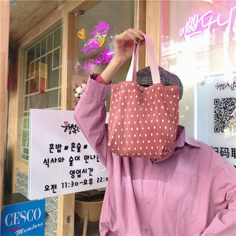 Mini bolsa de tela fresca portátil para mujer, bolso de mano con estampado de arrugas, enfriador térmico aislado, Bento, fiambrera, Tote, almacenamiento de Picnic: Rosa