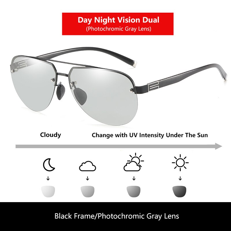 Sonnenbrille Neue Photochrome Sonnenbrille Männer Schild Nacht Vision Objektiv für Fahren Polarisierte Sonnenbrille UV400 Sonnenbrille: Schwarz photochromic