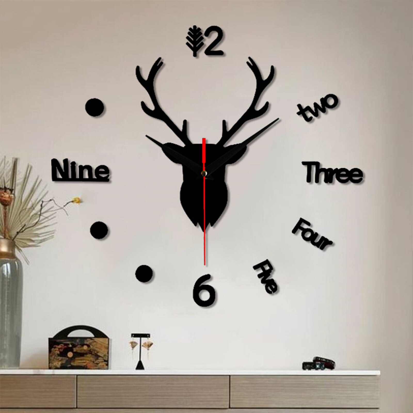 3d Wall Clock Mirror Wall Stickers Deer Head Diy Large Wall Clock Quartz Watch Art Decal Sticker Living Home Decor: A