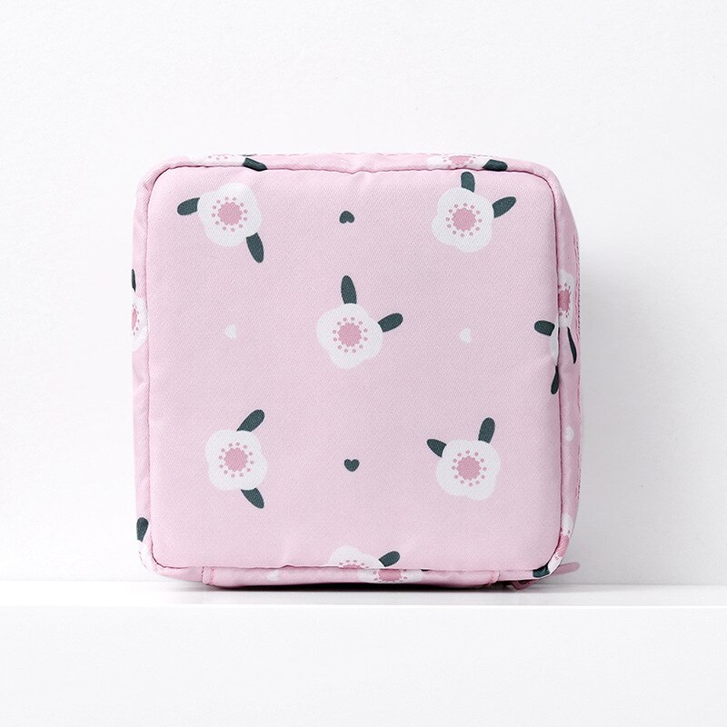 Fudeam mini oxford pano de armazenamento feminino saco cosmético dos desenhos animados viagem higiene pessoal organizar mini maquiagem caso feminino sanitário almofada bolsa: Pink Flower