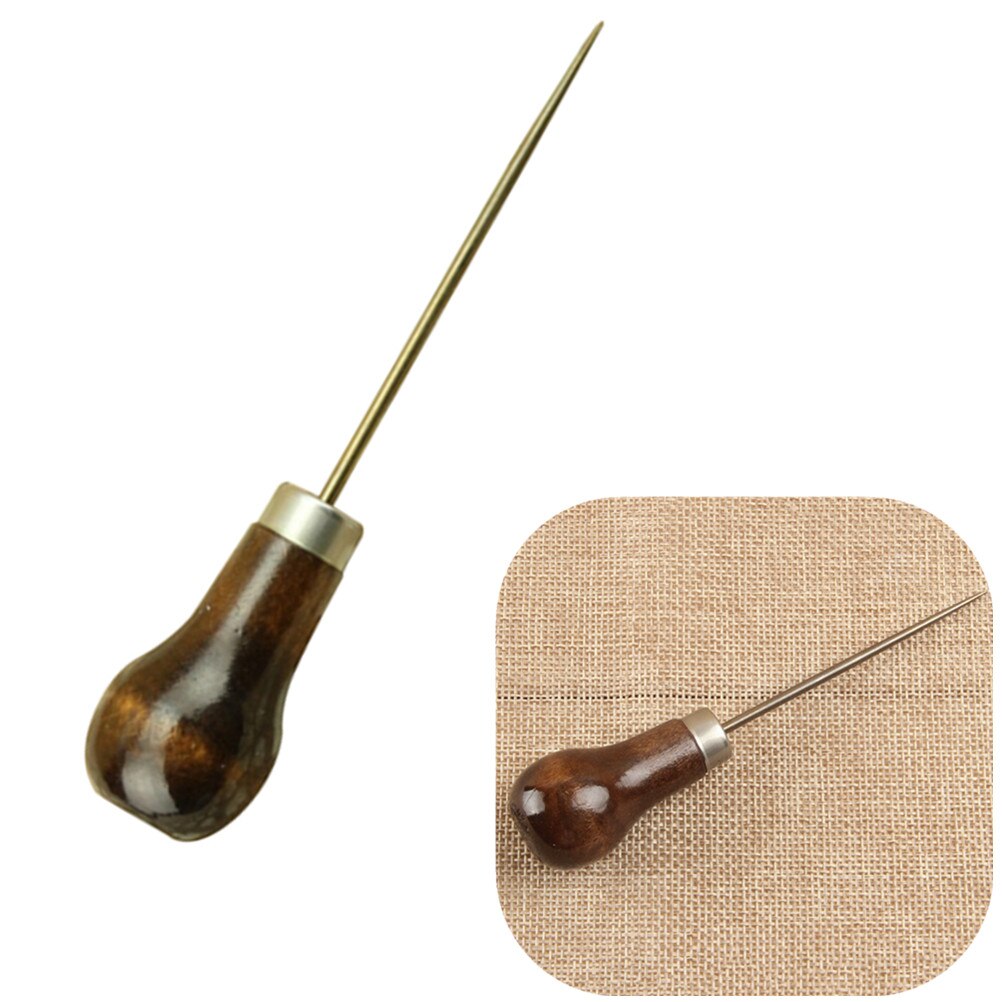 1Pc Leather Wood Handle Awl Tools For Leathercraft Stitching Sewing Accessories