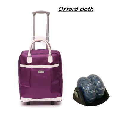 Vrouwen Reizen Bagage Koffer Bag, Cabine Waterdichte Oxford doek Rolling trolley, PU lederen Handbagage wielen Dragboxes: Oxford cloth purple / 18"