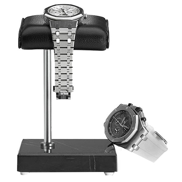 Watch Stand Holder - Black Marble Base & Silver Metal Rod - Jewelry Display for Watches & Bracelets: Default Title