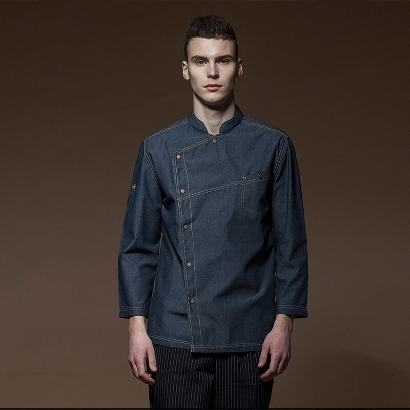 Chaqueta vaquera de manga larga para hombre con mangas ajustables, , para restaurantes, cocina,