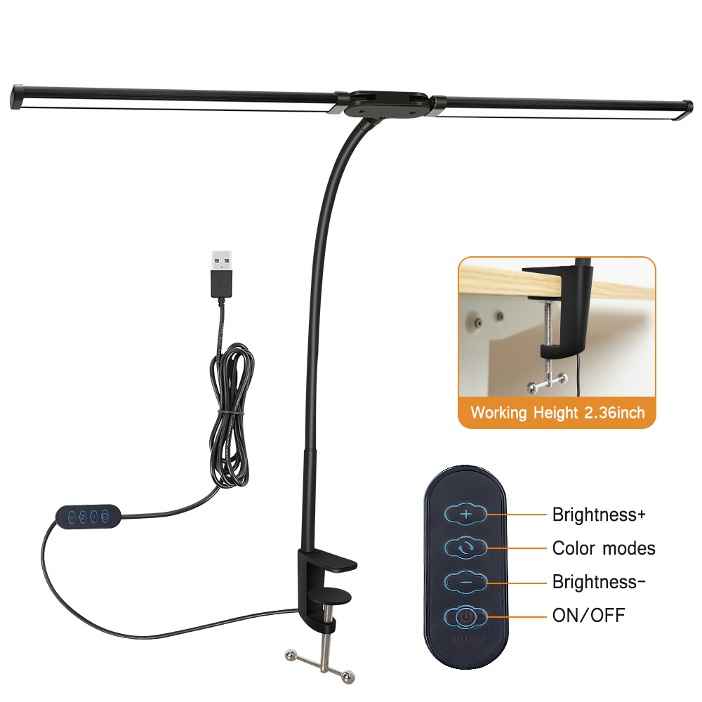 Dubbelkoppige LED-cliptype afstandsbediening bureaulamp leeslamp desktop bureaulamp architectonische bureaulamp met 5 kleurmodi a: Black