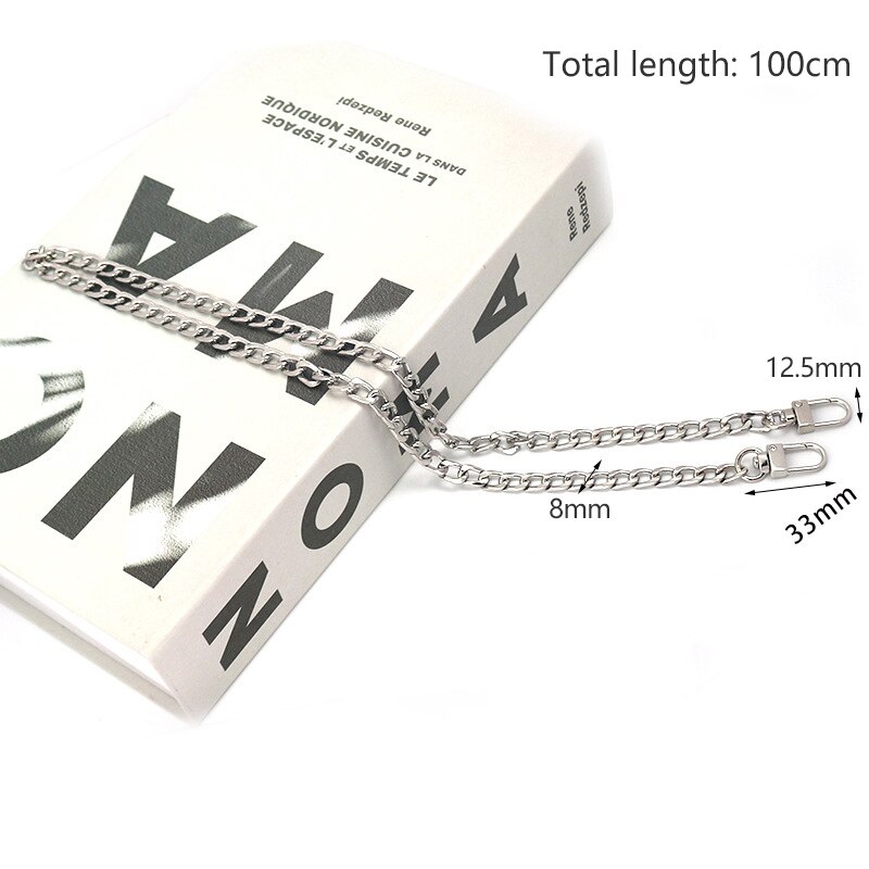 20cm/40cm/60cm/100cm/120cm metallkedjor för att byta axelväska axelrem kedja guld/silver handväska handväska handväska väska tillbehör: Silver -100cm