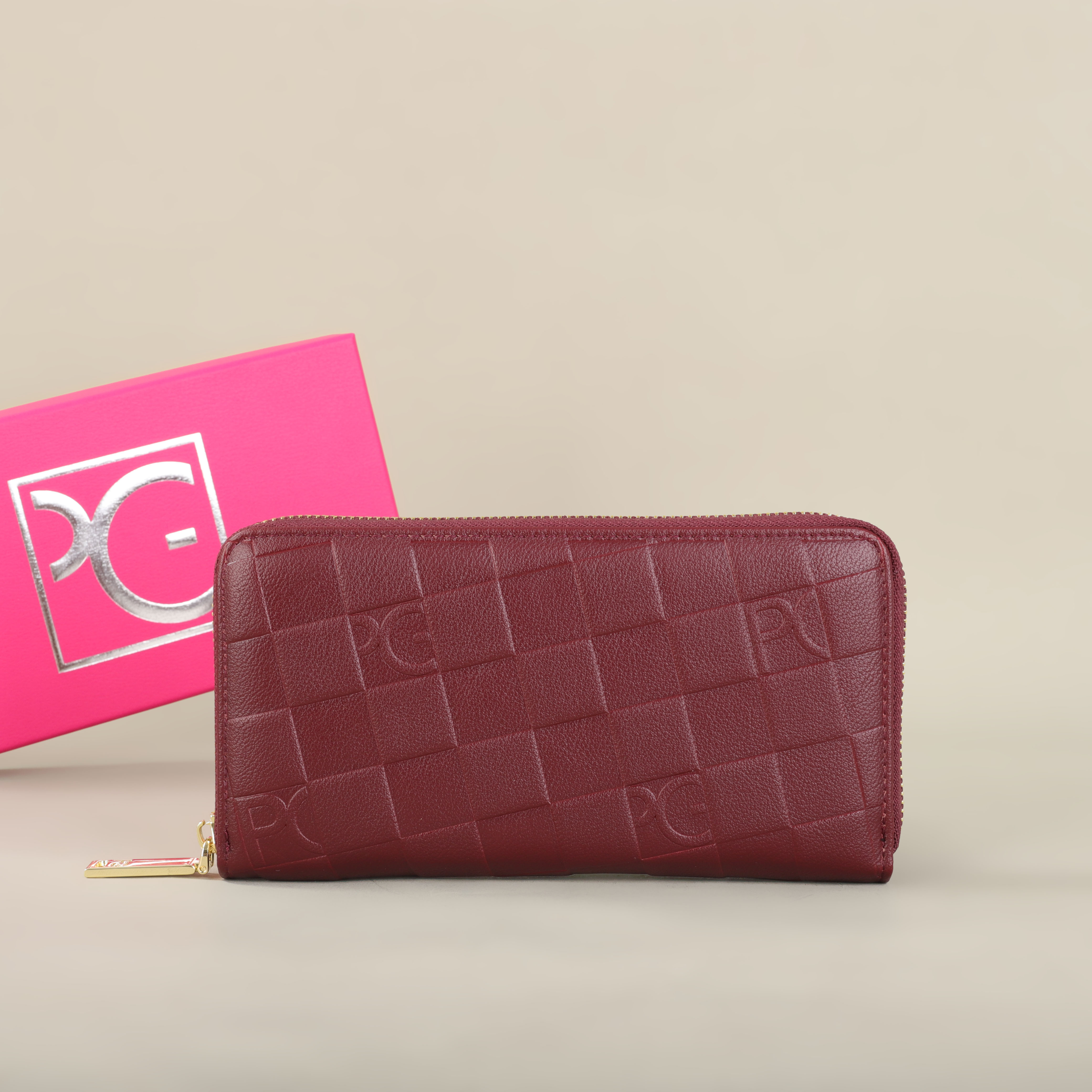 PG portefeuille femme grande capacité portefeuille rectangulaire porte-carte sac à main avec fermeture éclair pour/soirée/femme/téléphone portable/dame/fête: Beige