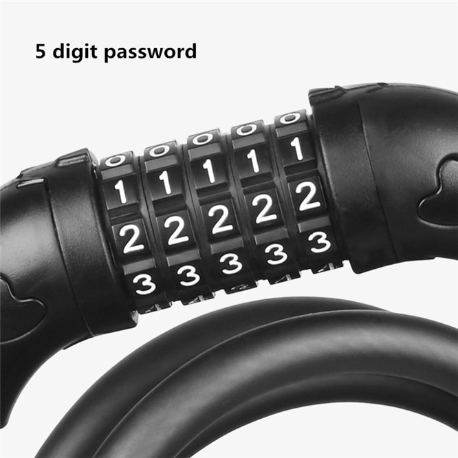 Bike Lock 5 Digit Code Combination Bicycle Security Lock 1200 mm x 12 mm Steel Cable Spiral Bike Cycling Bicycle Lock