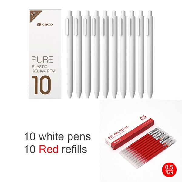 Original Xiaomi Mijia Kaco Pen 0.5mm Gel Pen Signing Pen Core Durable Signing Pen Refill Smooth Writing for School Office: white add red