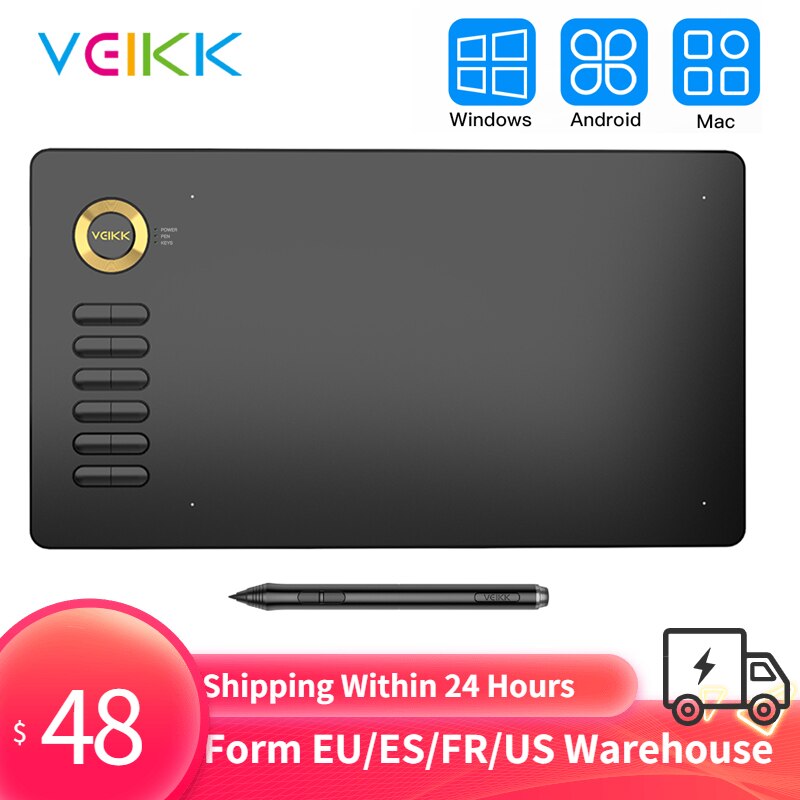 tabletas digitales cuaderno inteligente electrónica VEIKK-Tabletas de dibujo gráfico A15, Tablet de 10x6 pulgadas, 8192 niveles, bolígrafo sin batería, soporte para tableta gráfica Digital Android