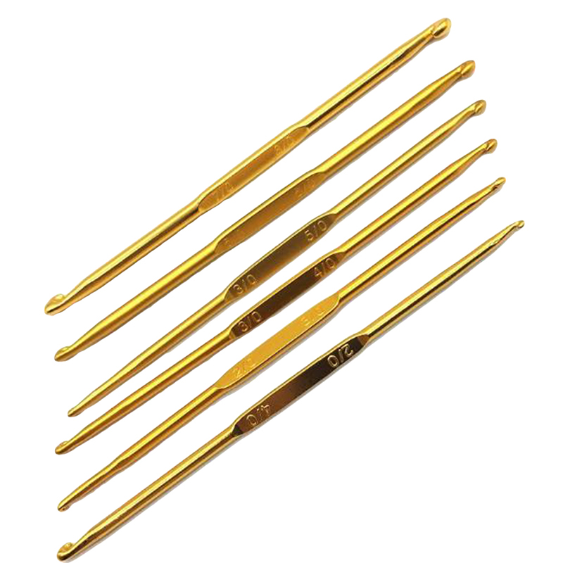 8 Uds ganchos de ganchillo con mango juego de ganchillo y tejer de doble extremo de aluminio dorado conjunto de agujas de tejer manualidades de tejido