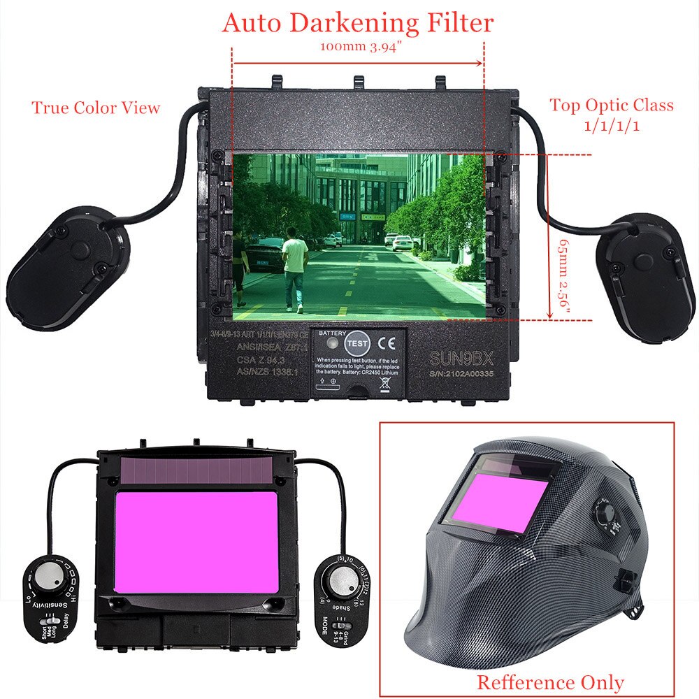 Filtr spawalniczy zobacz rozmiar 100x65mm (3.94x2.56 ") słoneczny 4 czujniki automatyczne przyciemnianie 1111 pełny zakres cień 4 (3)-13 robić hełmów spawalniczych