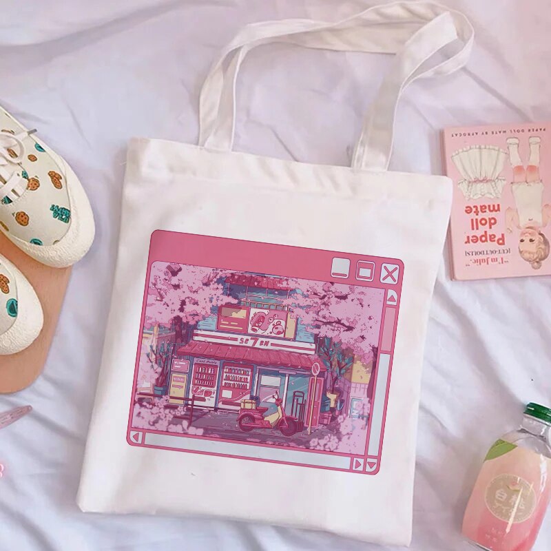 Esthetische Harajuku Herbruikbare Canvas Tas Dames Schoudertas Boodschappentas Boodschappentas Dames Handtas Handtas.