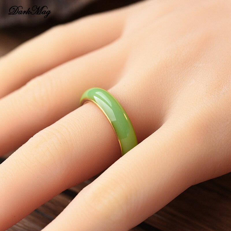 DarkMag-Anillo de Jade verde artificial para hombre y mujer, amuleto de jadeíta china, joyería inoxidable tallada a mano, artesanías,