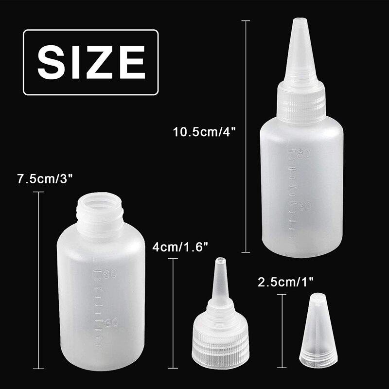 16Pcs Plastic Small Squeeze Bottles Clear Empty Squirt Bottles for Paint Art Crafts, 2 Ounce