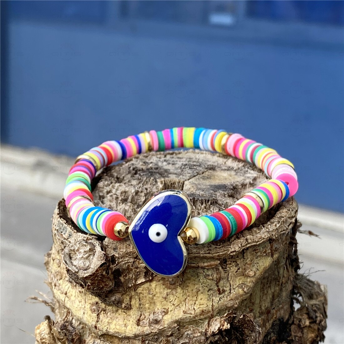 Boho boze oog armband polymeer klei afrikaanse armbanden meisje heishi schijf kralen ojo turco vrouwen koppels armband: Blauw / 17cm