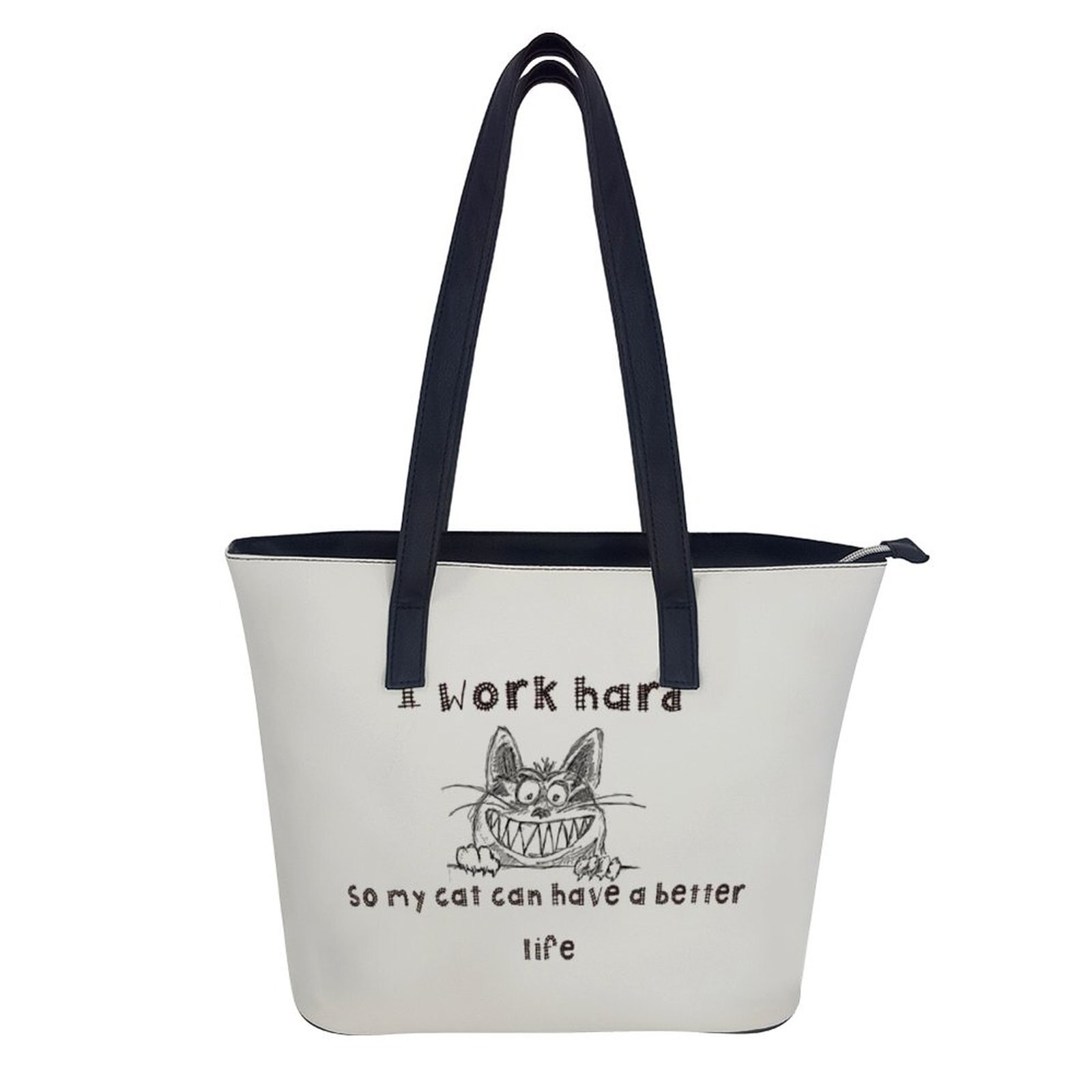Sac à main en cuir de plage réutilisable, sac à bandoulière de chat drôle, poignée à la , sac de Shopping pour fille: white-style1-10