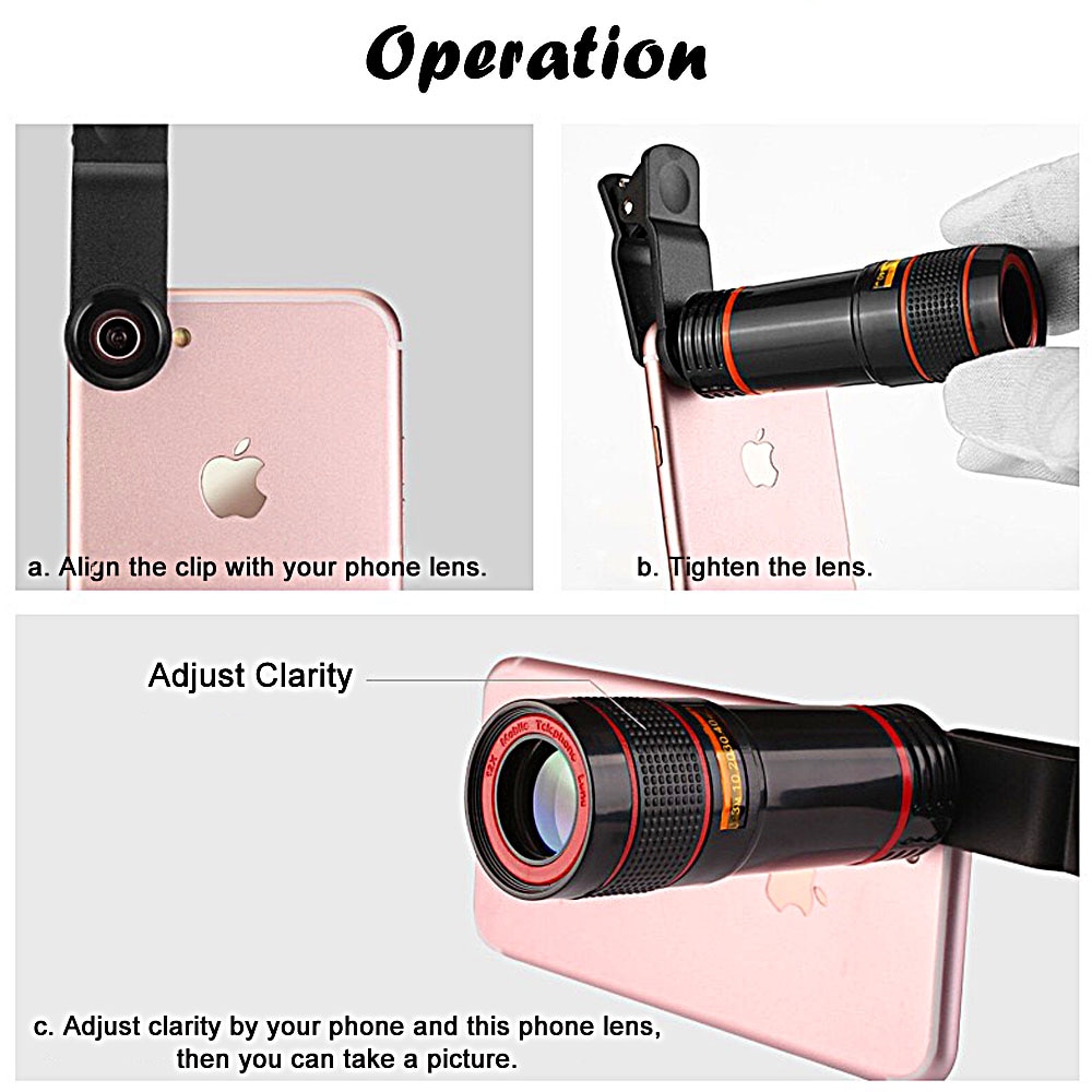 Mobiele Telefoon Camera Lens 12X Zoom Telelens Externe Telescoop Met Universele Clip Voor Smartphone