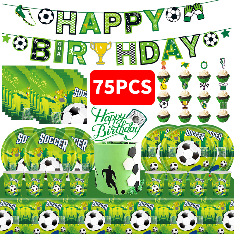 Voetbal Verjaardagsfeestje Decoratie Voetbal Thema Servies Cake Topper Achtergrond Ballon Voor Kinderen Verjaardagsfeestje Decoraties