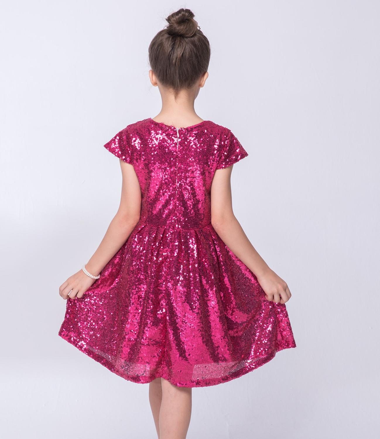 Sequin Short Sleeve Baby Girls Dress Toddler Kids Birthday Party Sparkle Glitter Dress Flower Girls Dress Pageant Wedding Dress