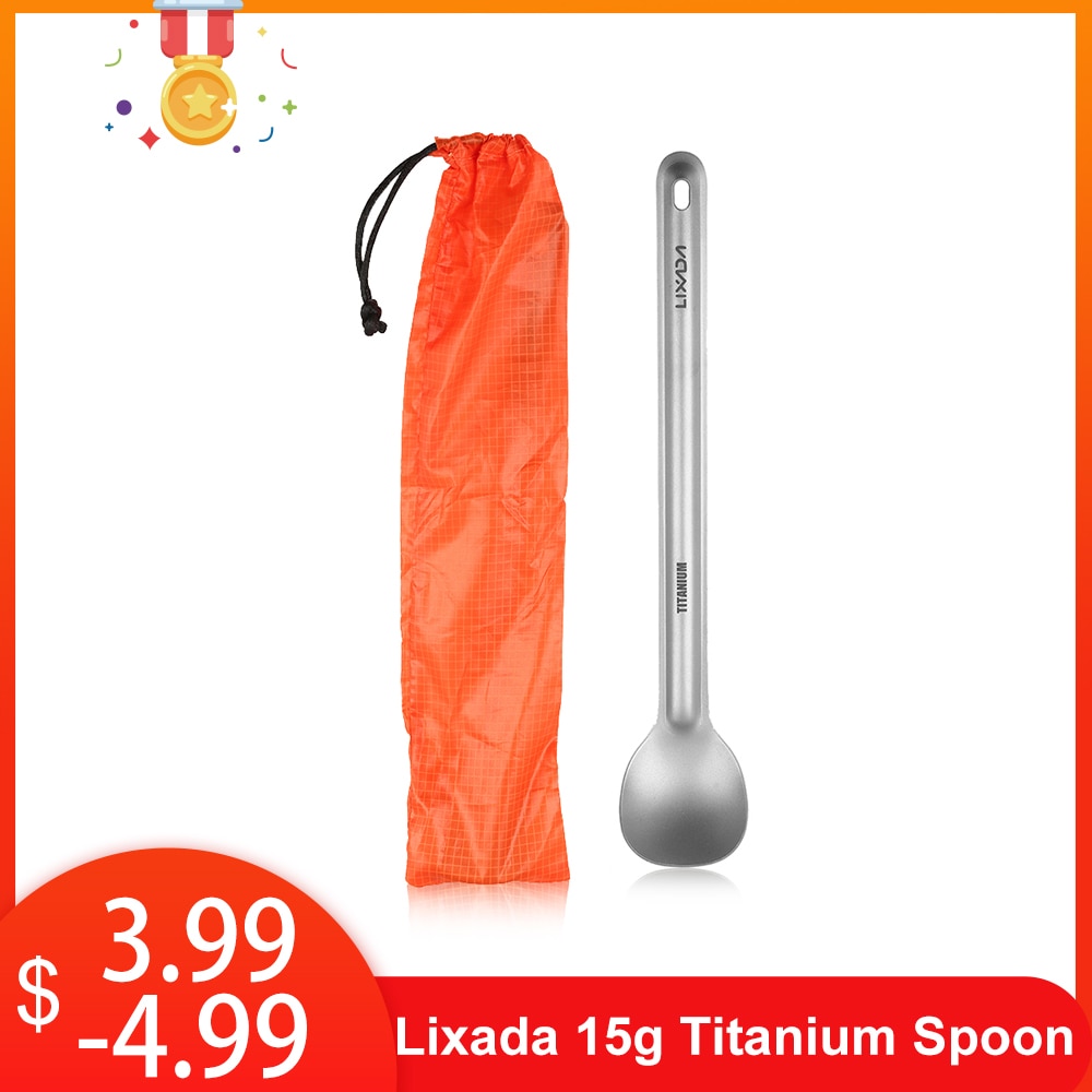 Lixada 15g titan sked långt handtag kaffeskedar portabel utomhus porslin sked bestick ultralätt campingsked picknick