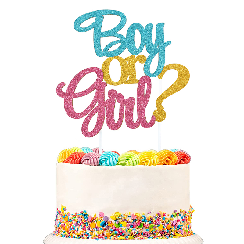 Décorations de gâteau de fête de révélation du sexe de garçon ou de fille, décorations de gâteau de paillettes, rose, bleu, fournitures de lui ou elle, drapeaux d'anniversaire
