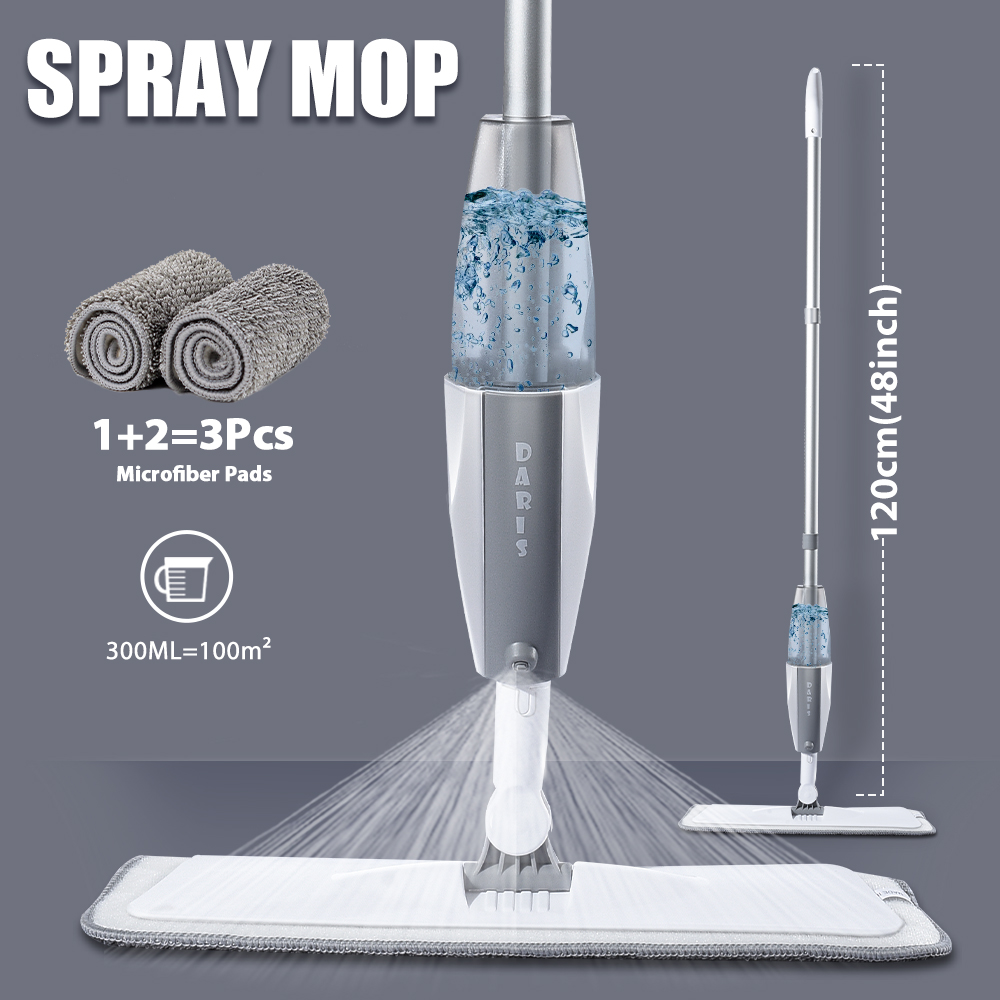 Trapeador de suelo en aerosol con almohadillas de microfibra de repuesto, fregona plana para el hogar, cocina, madera laminada, azulejos de cerámica, Herramientas de limpieza de suelo