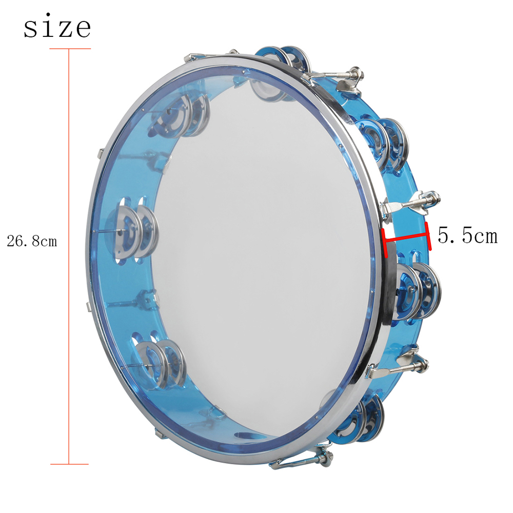 10 Inch Tambourine Percussion Instrument Self-Tuning Tone Hand Drum Double Row Jingles Bell Musical Educational Toys: Blue