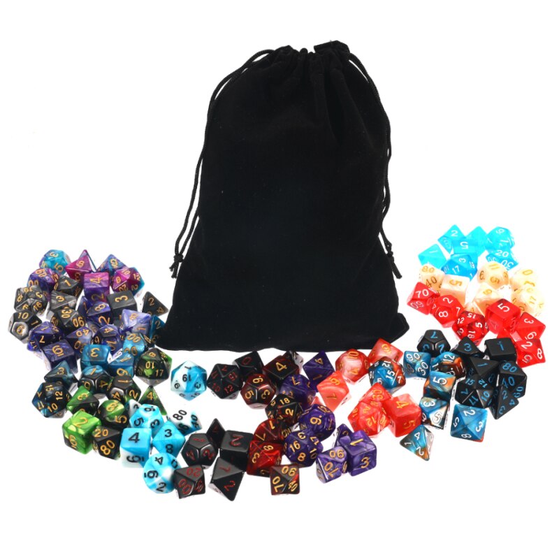 105 Pcs/Set Polyhedral Dice with Bag D4 D6 D8 D10 D10 D12 D20 Multi Sides Dice for Board Game Cube Party Table Board Games