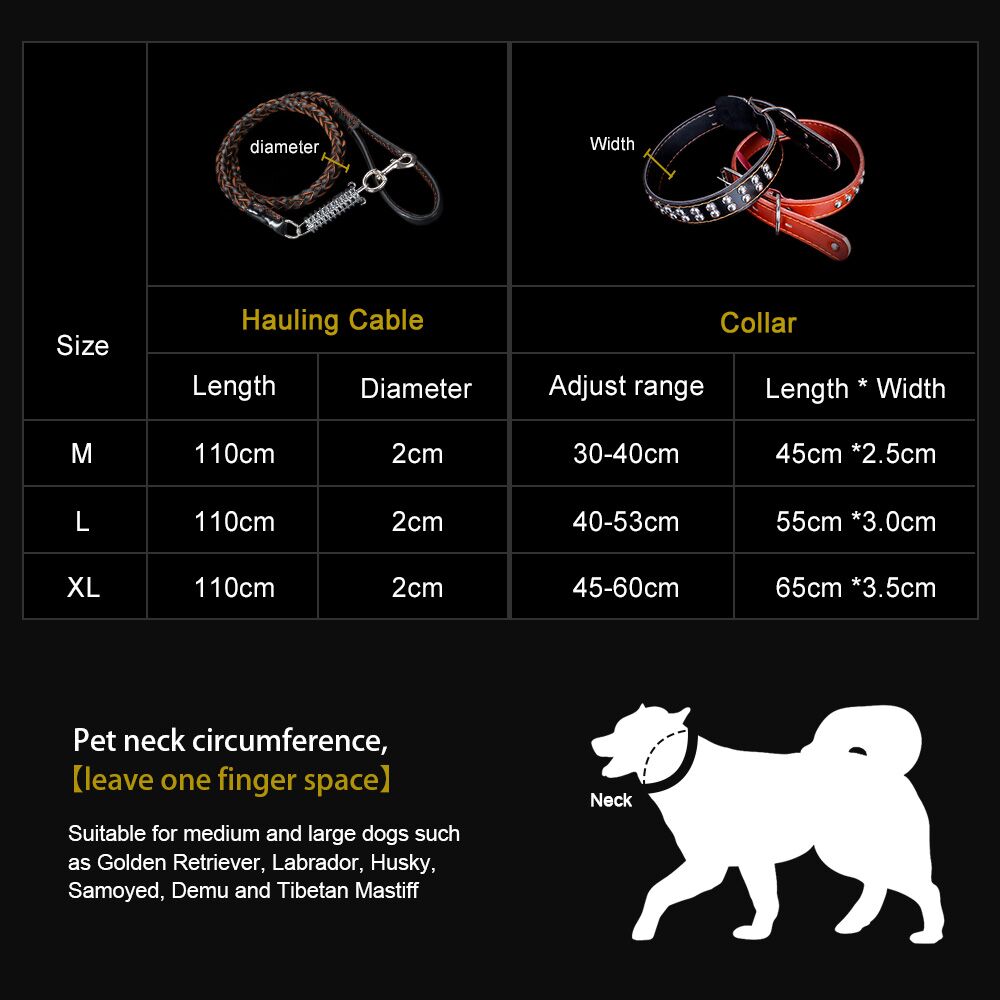 Stærk krave snor sæt til hunde, læder vævning holdbar med buffer enhed reb til rottweiler pit bul husky hyrde hunde