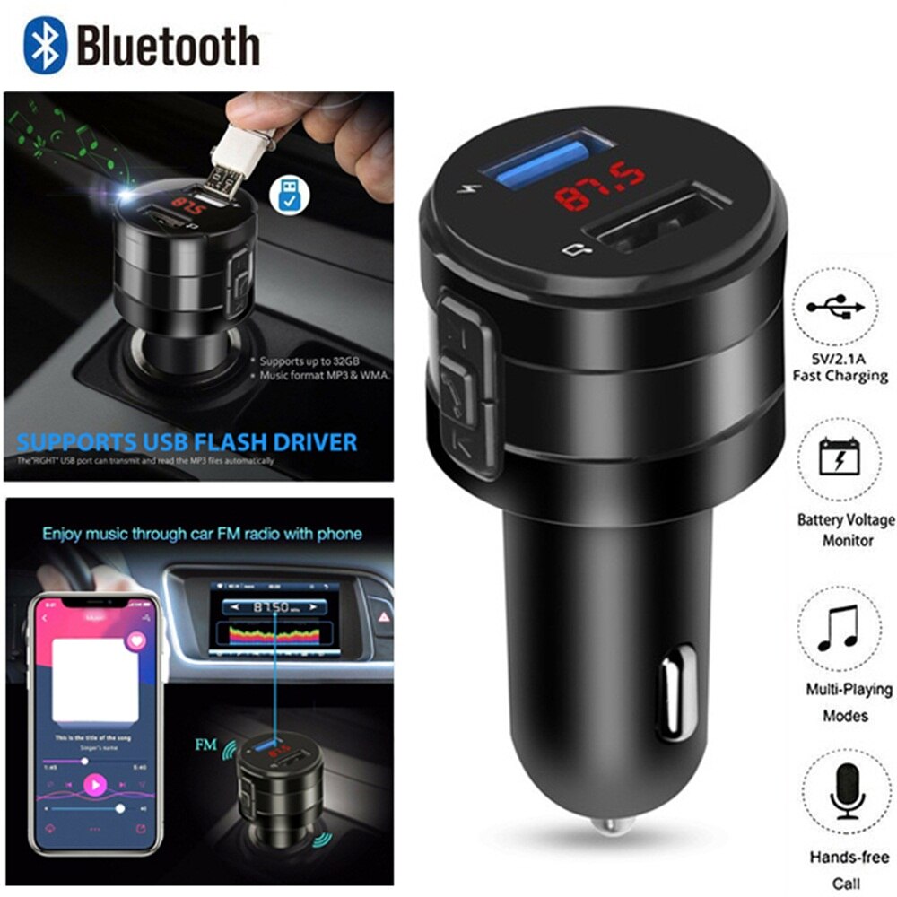 Wireless Bluetooth Car FM Transmitter MP3 Stereo Music Player AUX Radio Adapter Dual USB Charger Handsfree Car Kit