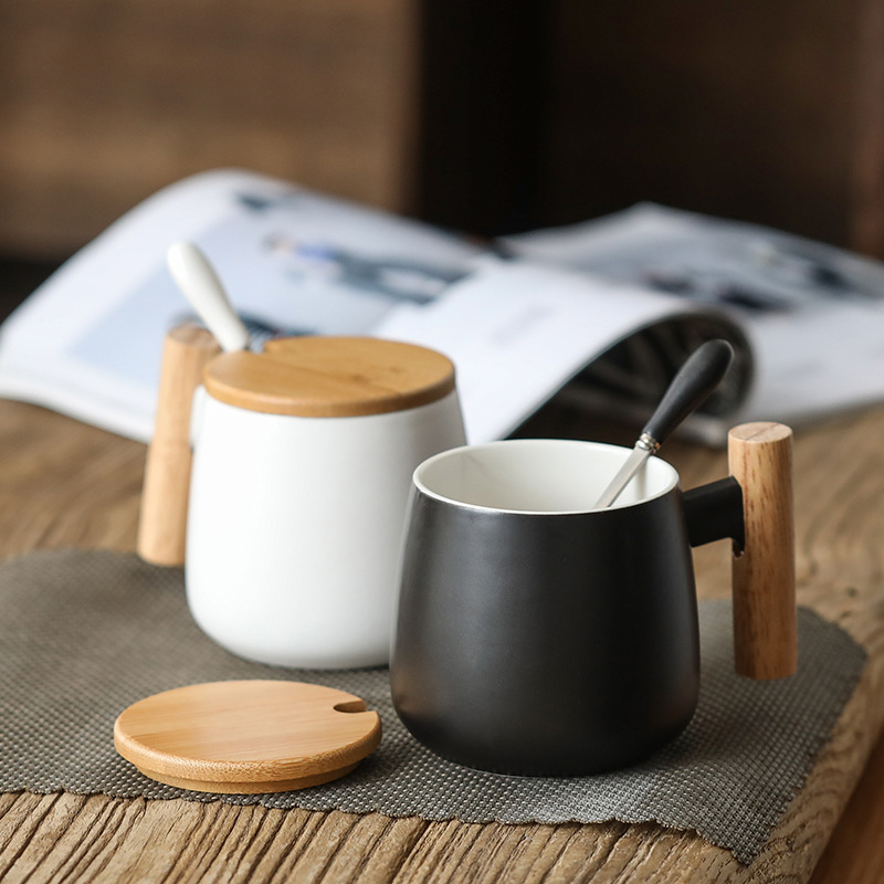 Taza sencilla de cerámica nórdica para el hogar, vaso de agua para café, práctico con tapa