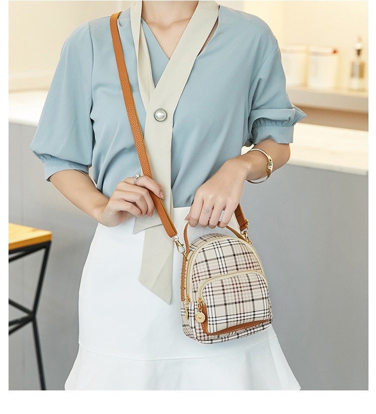 Women Mini Backpack Portable Small Daypack Practical Children Shcool Book Bag Mobile Phone Grid Pattern Bag