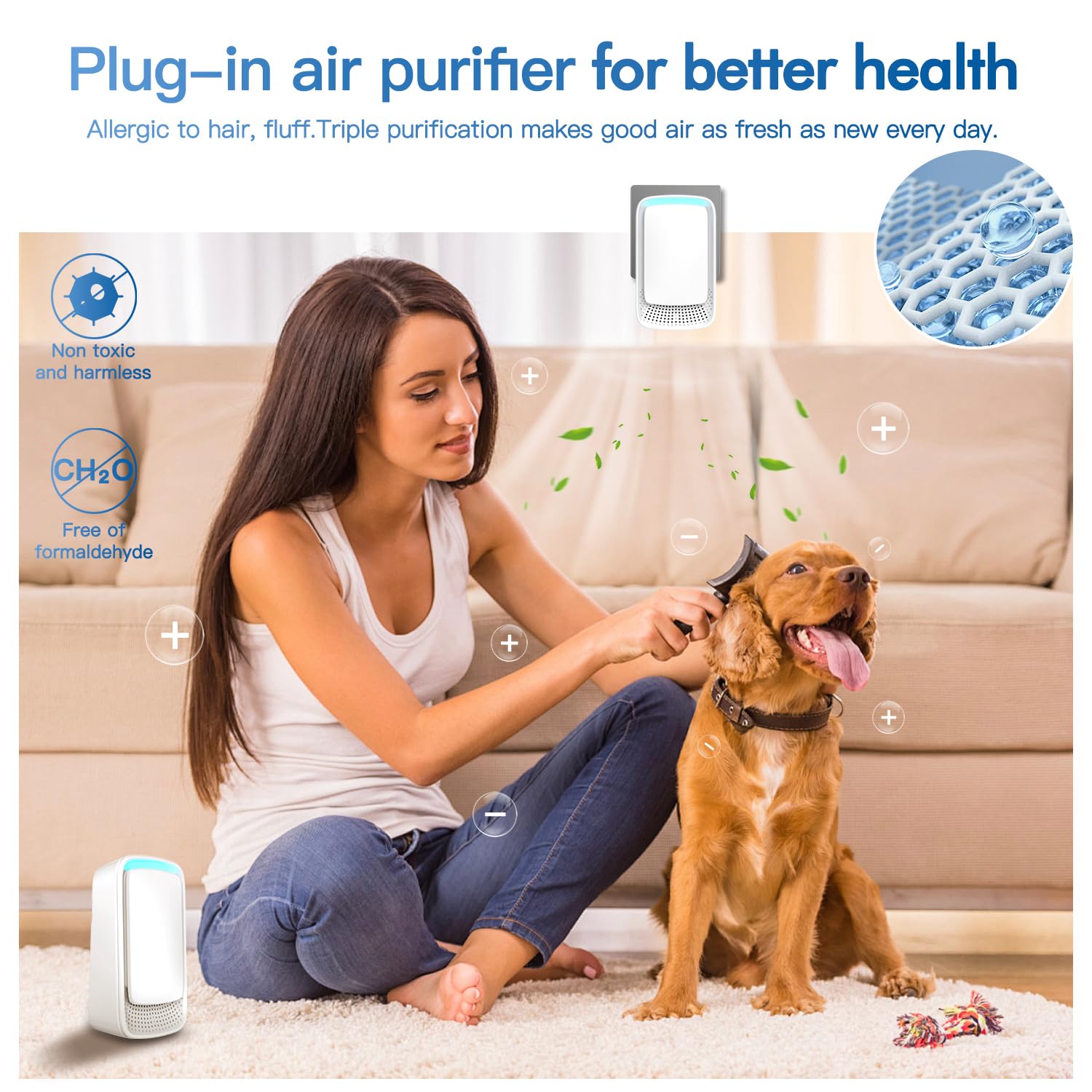 Purificador de aire enchufable, ionizador, purificador de aire, tecnología de iones negativos para el hogar, funcionamiento silencioso para dormitorio, Mini aire limpio para mascotas