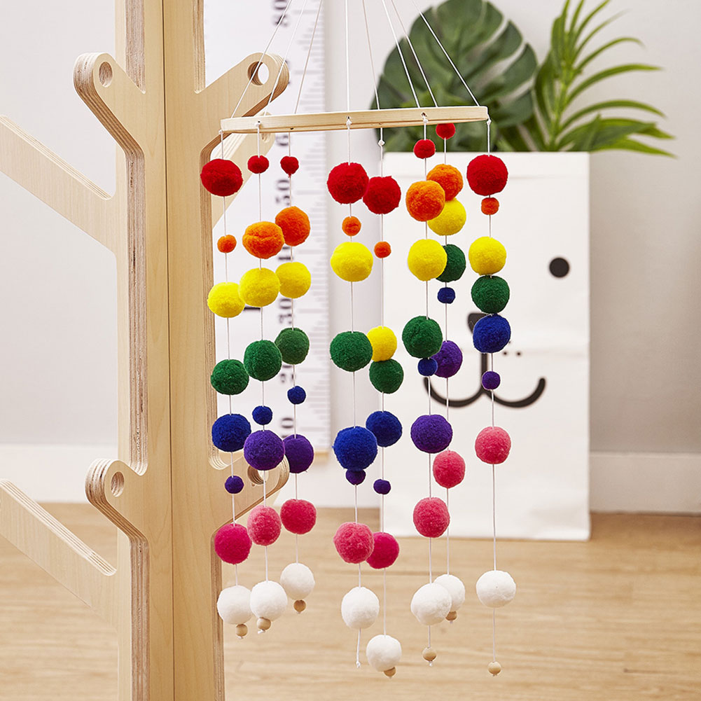 Handmade Durable Nursery Beautiful Bed Hanging Wooden Decoration Kids Room Felt Ball Photo Props Baby Wind Chimes Craft